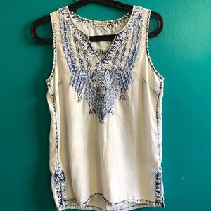 Lucky Brand blue embroidered sleeveless top